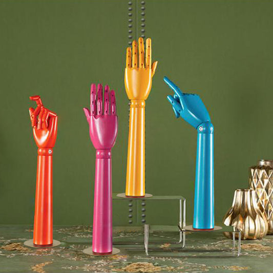 DE-LIANG Colorful Wood Hand Mannequin Right and Left Hands Model Prop, Movable Joints Wooden Hand for Jewelry Display/Table Decoration DE-LIANG