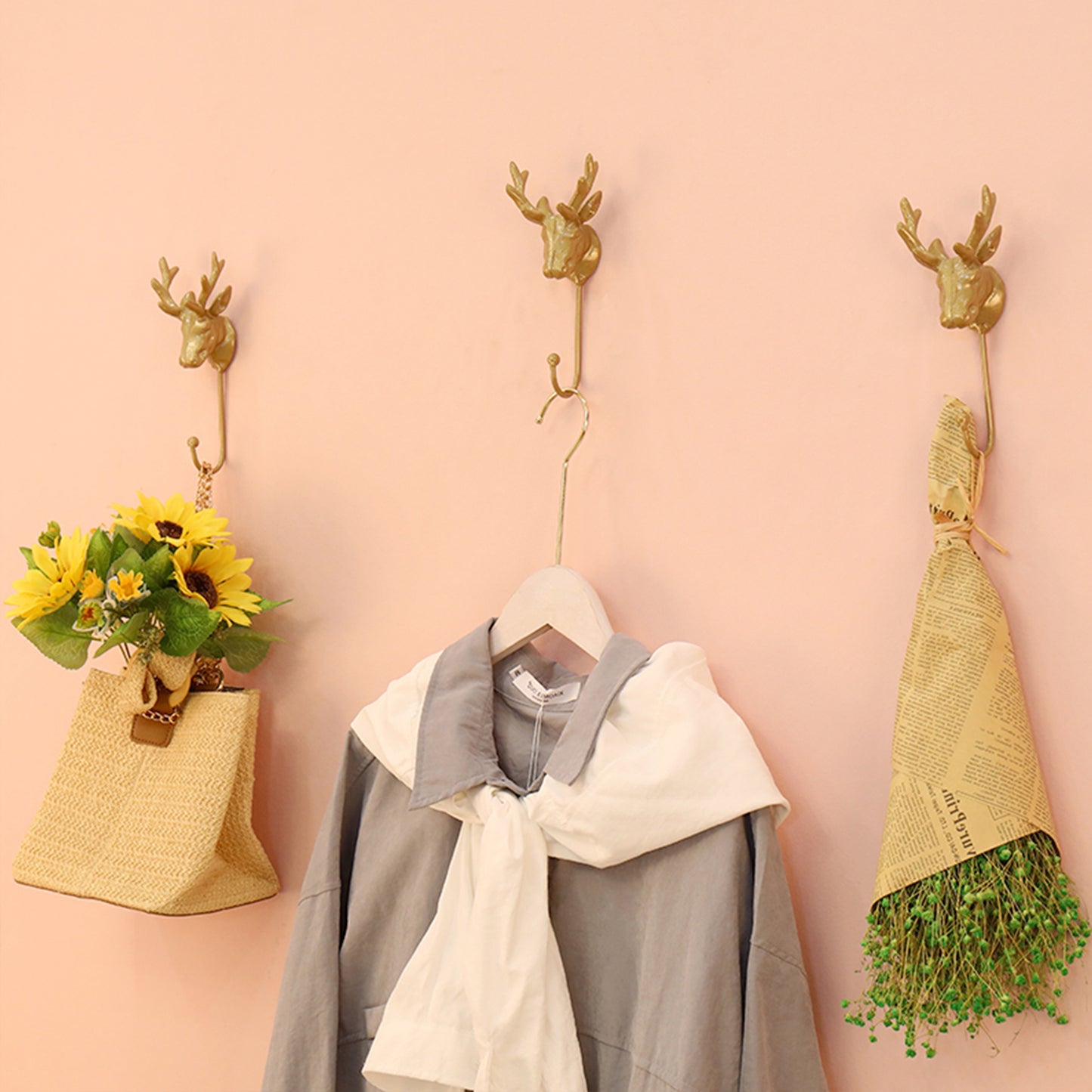 Creative Modern Deer Hooks,Golden Animal Decorative Single Hook,Coat Hanger Hooks for Clothing Store Wall Display,Bag/Bathroom Towel Holder DE-LIANG