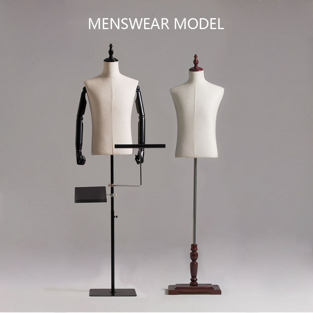 Half Body Male Mannequin for Suit Display,Men Torso Dress Form Mannequin with Wooden Base,Adult Men Torso Dress Form for Clothes Display