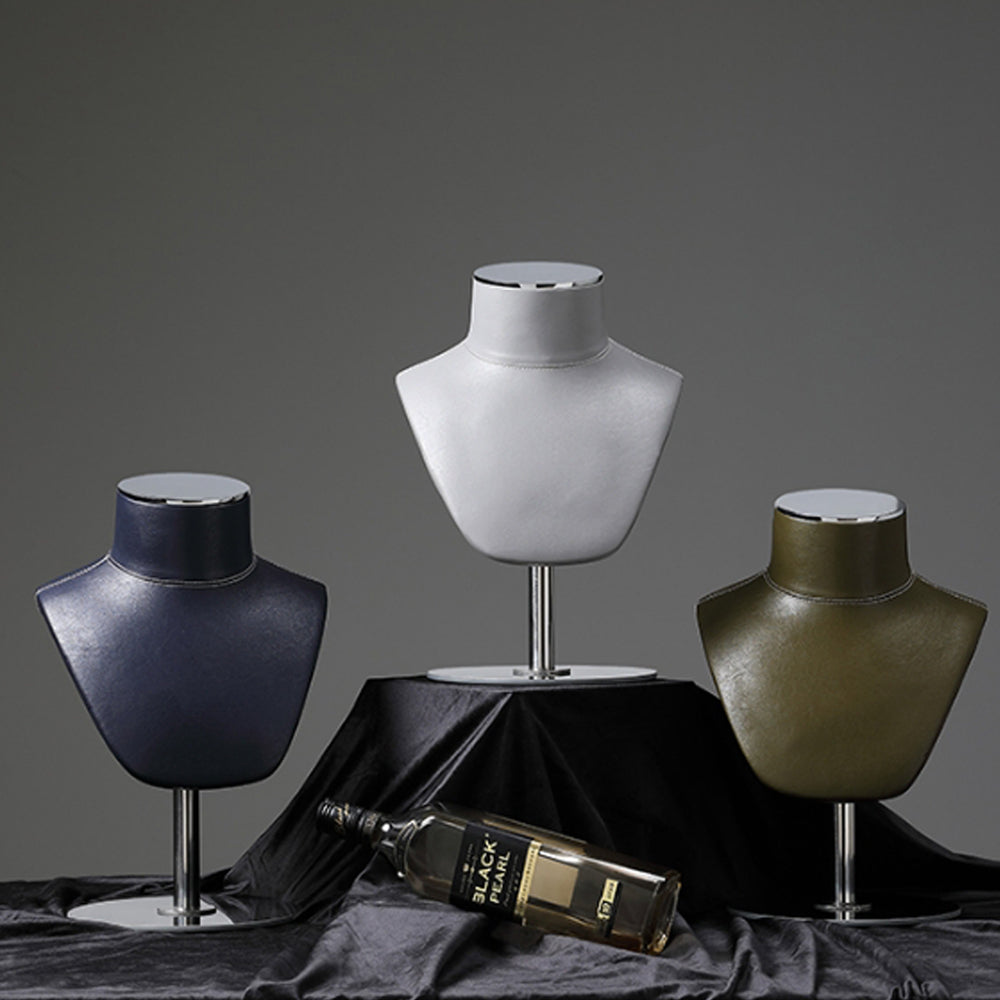 Luxury Leather Neck Bust Form, PU Leather Fabric Jewelry Collar Holder, Bow Tie/ Craft Display Rack,Chest Model Torso for Necklace Storage De-Liang Dress Forms