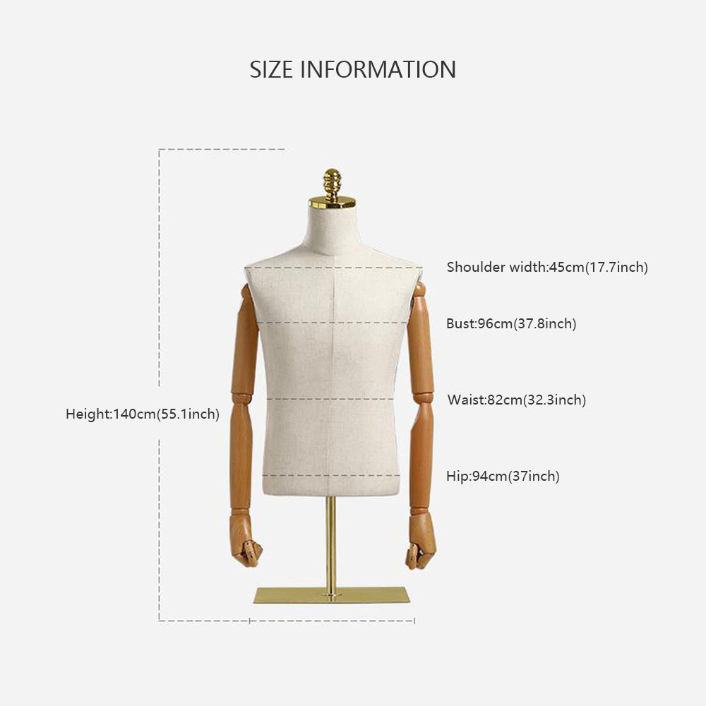Fashion Half Body Male Fabric Mannequin,Adult Men  Bust Stand Clothing Store Model Prop,Dress Form Torso for Window Suit and Gown Display DE-LIANG