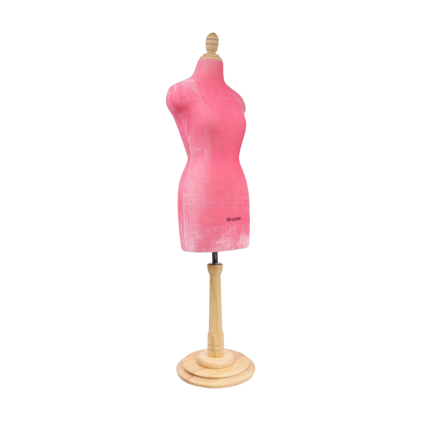 DE-LIANG Half scale mini dressform,DL803 fully pinnable tailor sewing pink velvet mannequin with wooden round base, not perfect but ok to draping sew DE-LIANG