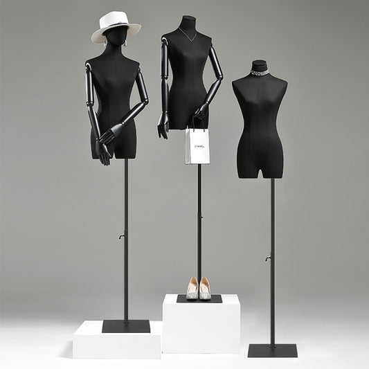 DE-LIANG High-grade Black Half Body Female Mannequin,Adjustable Women Cotton Dress Form, Clothing Model Props,Adult Mannequin with Flexible Wood Arms DE-LIANG