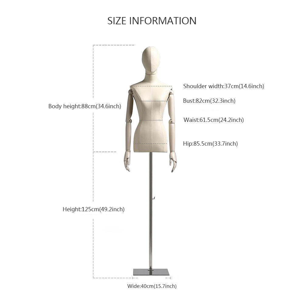 DE-LIANG Female Half Body Mannequin, Adjustable Height  Leather Fabric Model, Luxury Dress Form Torso for Clothing Store Display DE-LIANG