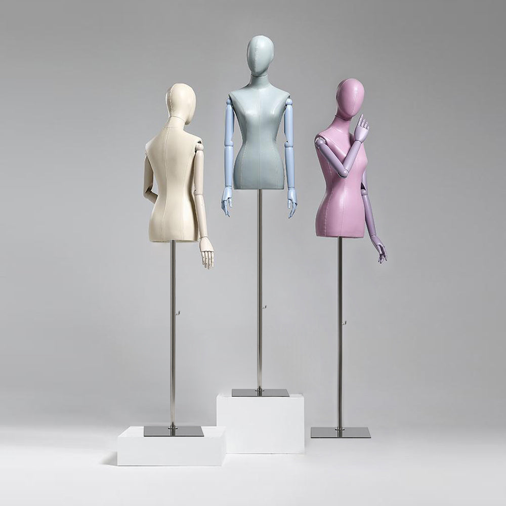 DE-LIANG Female Half Body Mannequin, Adjustable Height Leather Fabric Model, Luxury Dress Form Torso for Clothing Store Display DE-LIANG