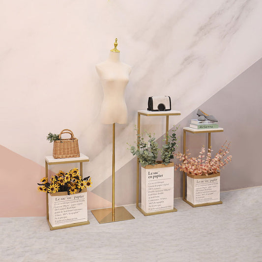 Shopping Mall Window Display Rack,High Grade Clothing Shop Decoration Props Torso, Golden Metal Rack for Shoes and Bags Display DE-LIANG