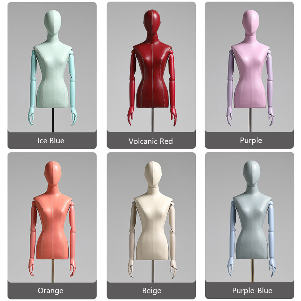 DE-LIANG Female Half Body Mannequin, Adjustable Height  Leather Fabric Model, Luxury Dress Form Torso for Clothing Store Display DE-LIANG
