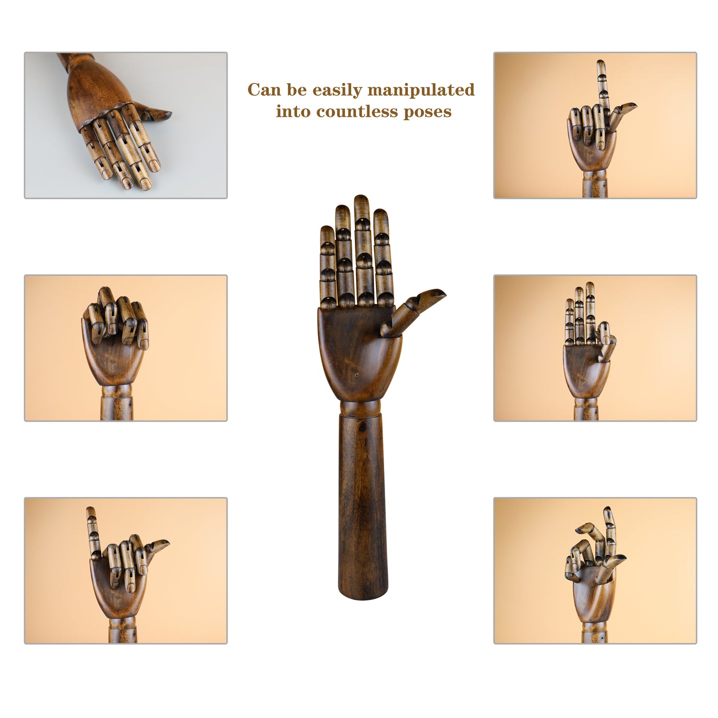 Vintage Wood Female Right Hand Mannequin, Dark Brown Color Maniqui, Flexible Movable Fingers Manikin,Jewelry Display Wooden Mannequin Hand DE-LIANG