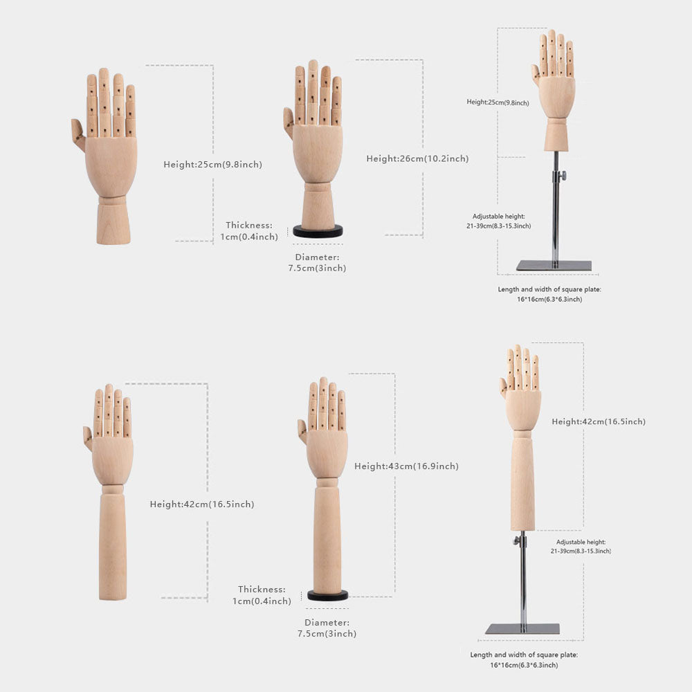 Fashion Solid Wooden Hand Mannequin,Right and Left Hands  Model Props,Flexible Fingers for Nail Gloves Ring Jewelry Store Window Display DE-LIANG