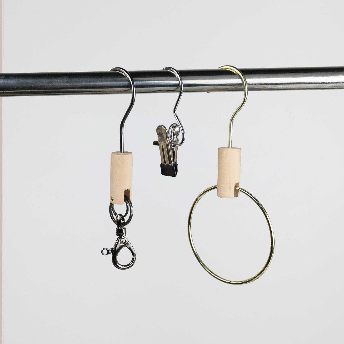 Solid Wood Metal Round Hook, Clothing Store Multifunctional Hooks for Jeans/Pants, Bathroom Towel Metal Clips,Scarf Hangers Racks Hook DE-LIANG