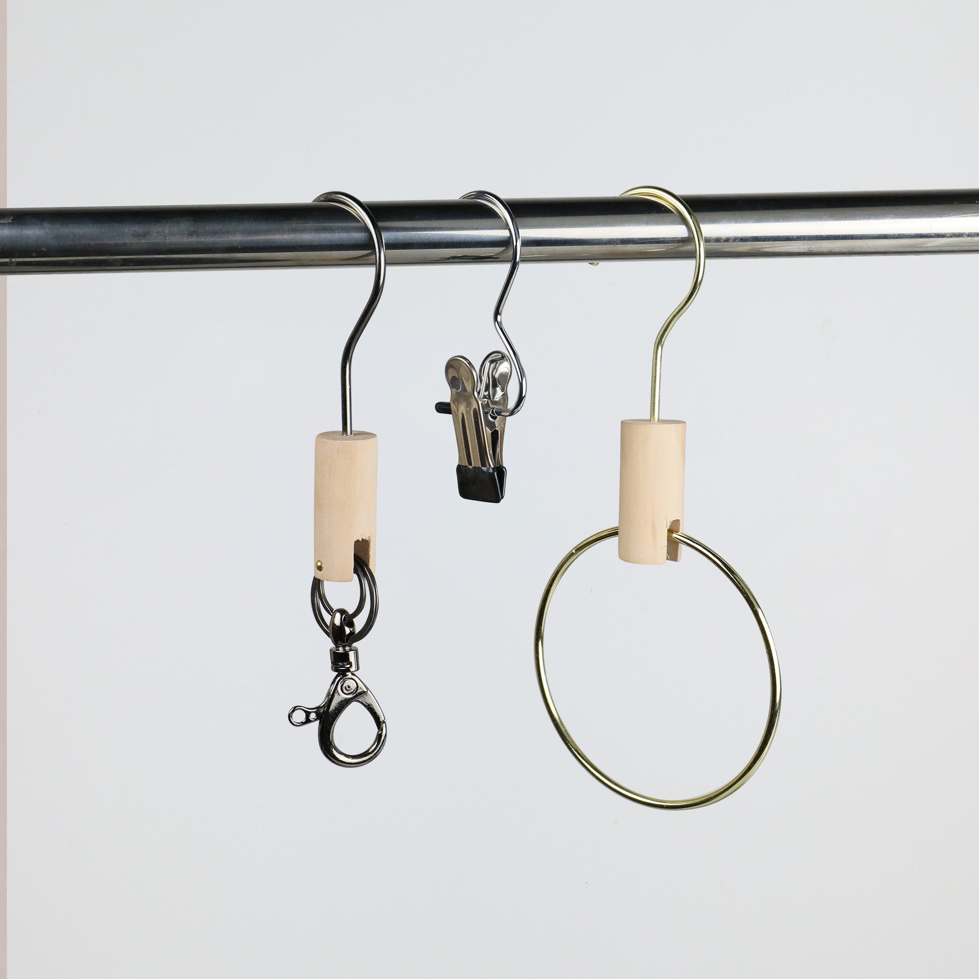 Solid Wood Metal Round Hook, Clothing Store Multifunctional Hooks for Jeans/Pants, Bathroom Towel Metal Clips,Scarf Hangers Racks Hook DE-LIANG