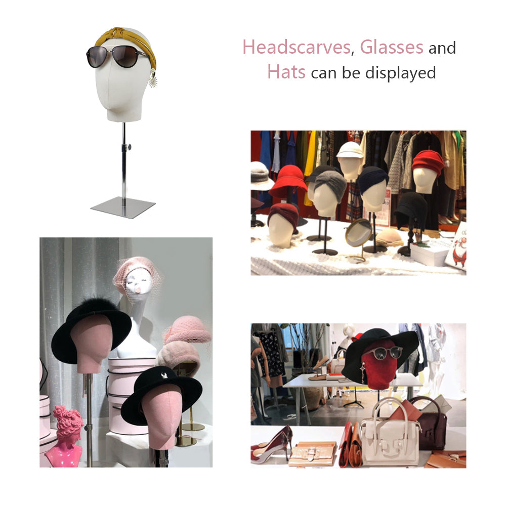 Fashion Mannequin Head, Linen Suede Female Mannequin Hat block ,Metal Hat Holder, High-grade Rack Accessories for Hair Boutique DE-LIANG