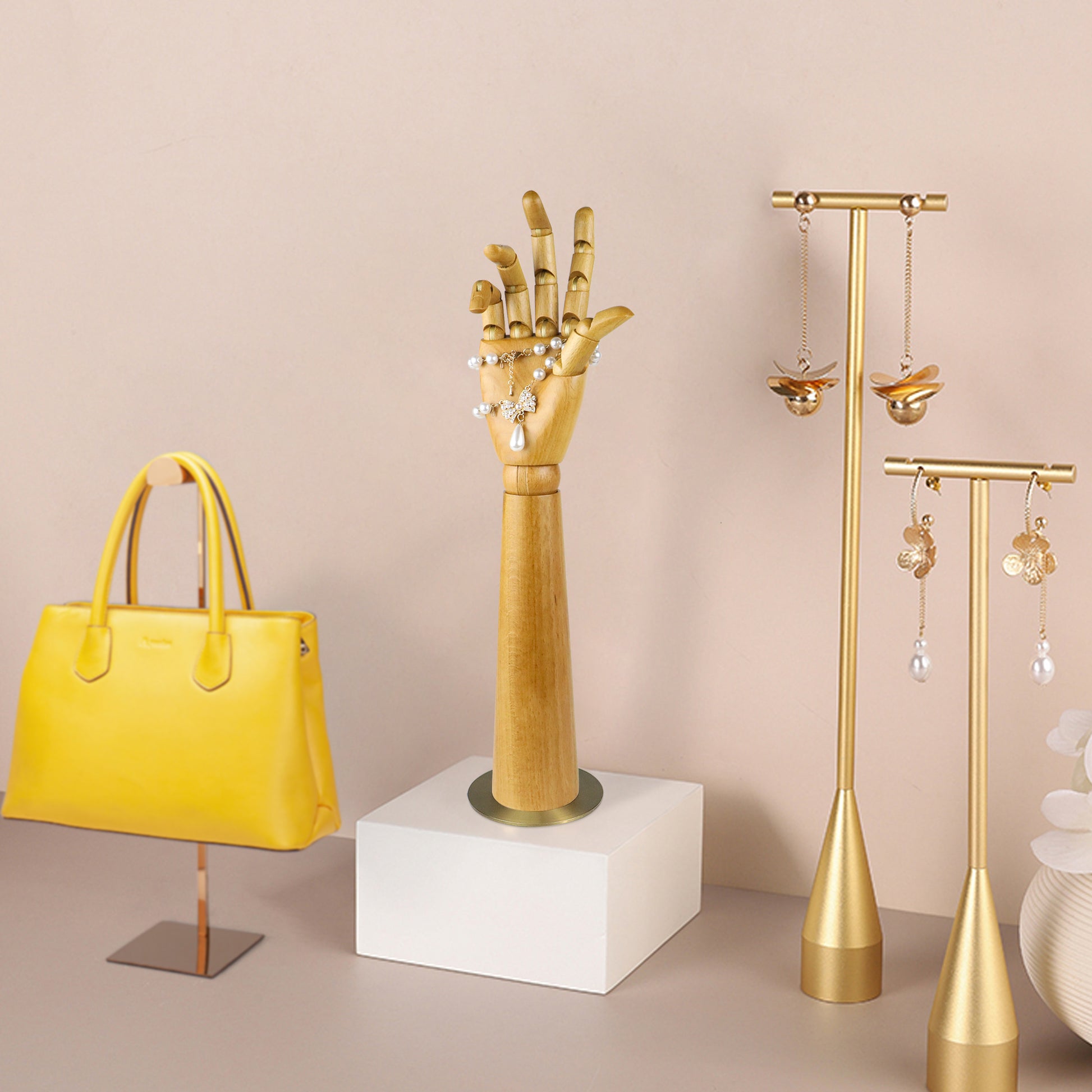 Female Right Wooden Hand Mannequin,Movable Joints Art Palm Model,Butterfly Ring Holder,Jewelry Display Props,for Windows/Home Decoration DeLiangDressForms