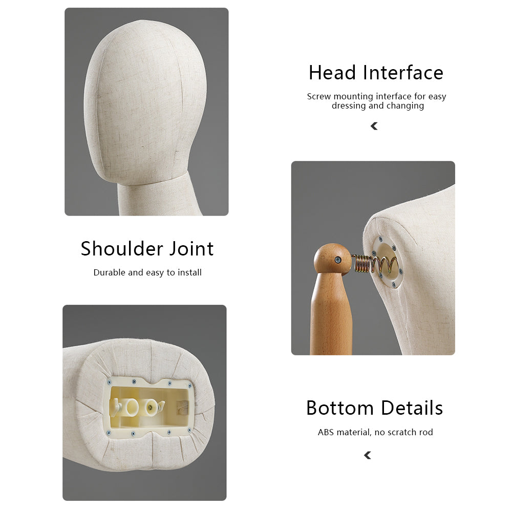 Fashion Half Body Male Fabric Mannequin,Adult Men  Bust Stand Clothing Store Model Prop,Dress Form Torso for Window Suit and Gown Display DE-LIANG