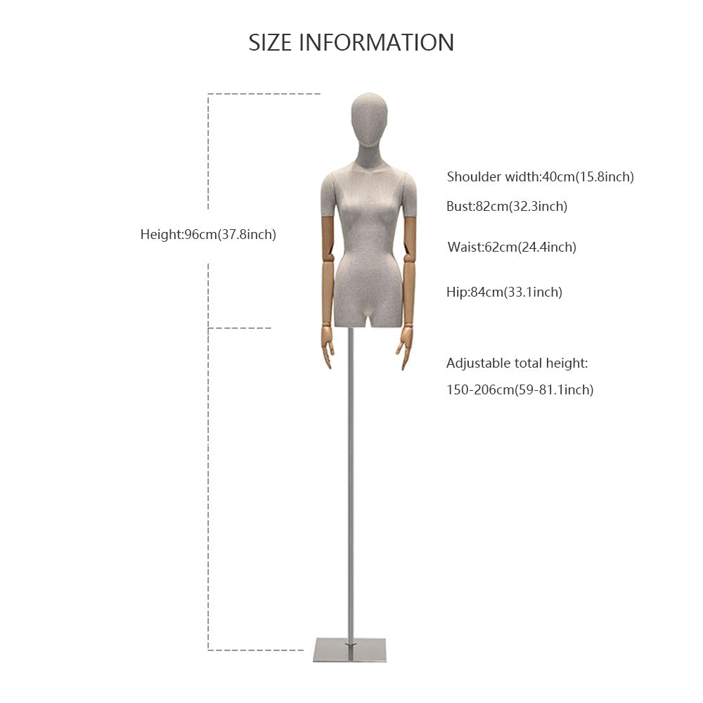 DE-LIANG High Grade Female Mannequin Torso,Women Wedding Dress Display Model,Bamboo Hemp Fabric Clothing Dress Form,Adult Props with Wooden Arms DE-LIANG