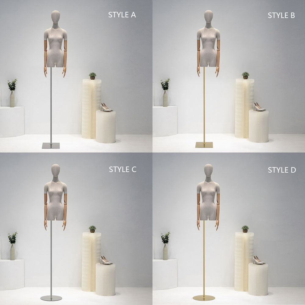 DE-LIANG High Grade Female Mannequin Torso,Women Wedding Dress Display Model,Bamboo Hemp Fabric Clothing Dress Form,Adult Props with Wooden Arms DE-LIANG