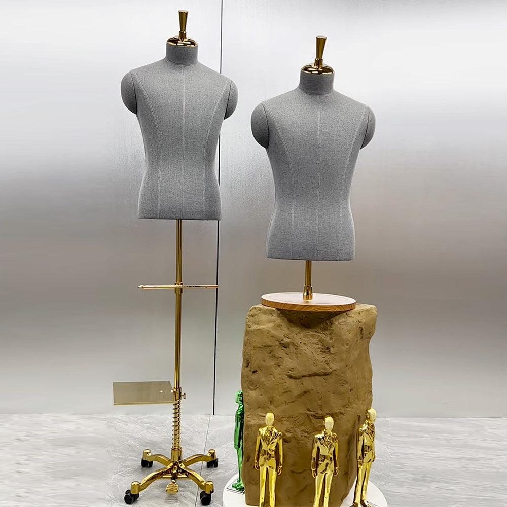 uxury Clothing Store Female/Male Half Body Mannequin,Gray Dress Form Fabric Suit Pants Rack Display,Half Body Torso With Golden Cross Base