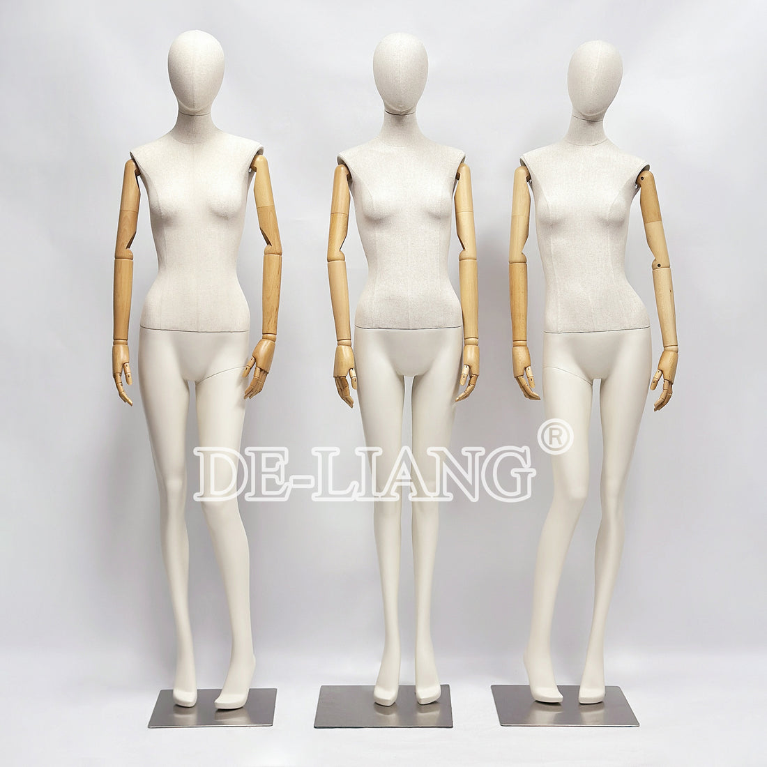 DE-LIANG Luxury Female Full-Body Display Mannequin – Linen-Wrapped Upper Body, Beige Fiberglass Legs, Premium Dress Form Model (1 Piece)