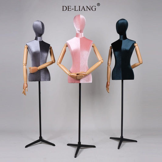 Discover DE-LIANG Half Body Velvet Display Mannequin Torso Female, Velvet Fabric Display Dress form Model for Boutique Display,Manikin Torso with Flexible Arm