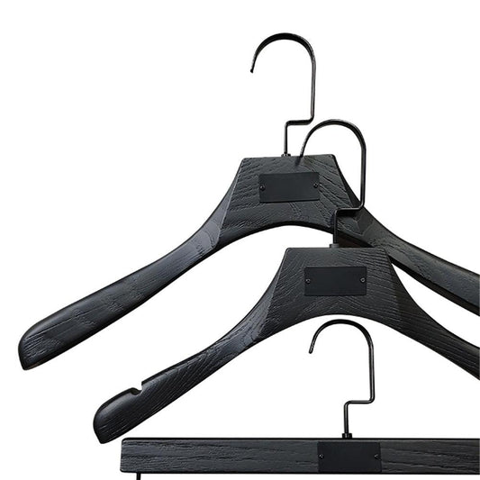 DE-LIANG Black Wooden Hanger With Aluminum Alloy Nameplate,Hand Brush Wood Grain Cloth Clip Pant Hanger,Can Customize Hanger Logo