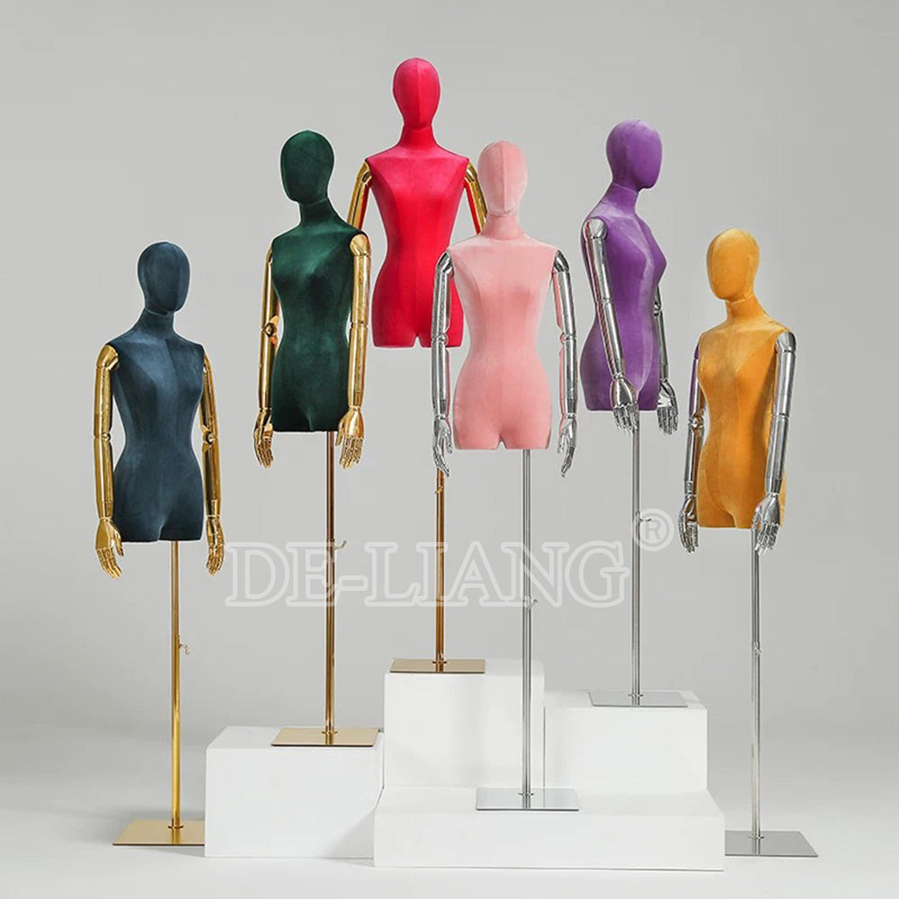 Transform Your Boutique with the DE-LIANG Velvet Female Half Body Mannequin with Head