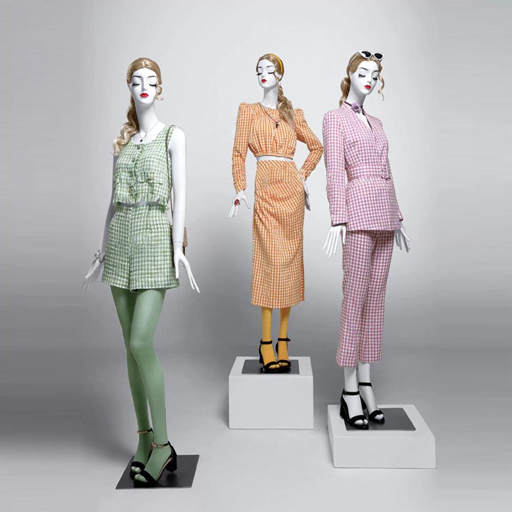 Female Full Body Mannequin with Wig, Fiberglass White Makeup Woman Model Display Props for Wedding Dress Store,Window Display Dress Form