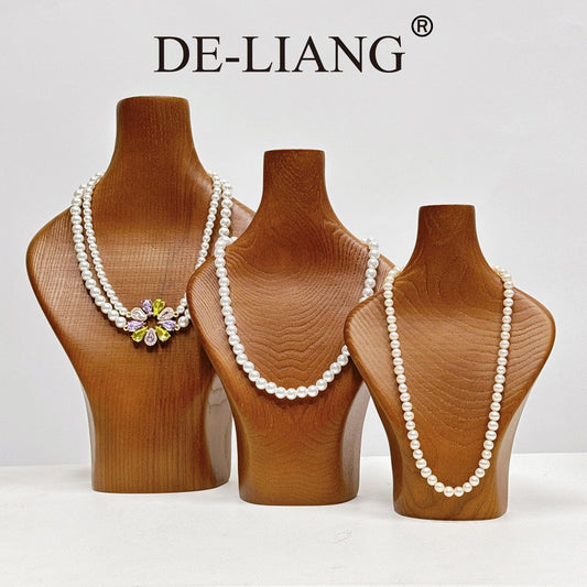 DE-LIANG Fashion Wooden Necklace Display Stand, Mannequin Bust for Jewelry Display Stand, Exquisite Elegant Jewelry Showcase, Unique Antique Style