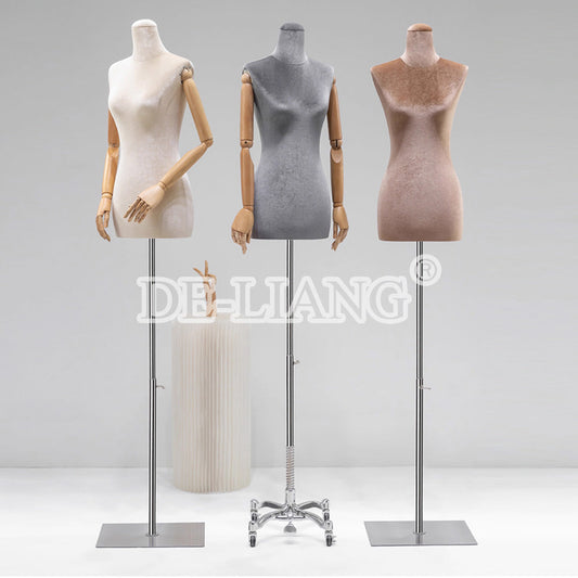 DE-LIANG Velvet Female Half Body Mannequin Stand With Crown Head Cover