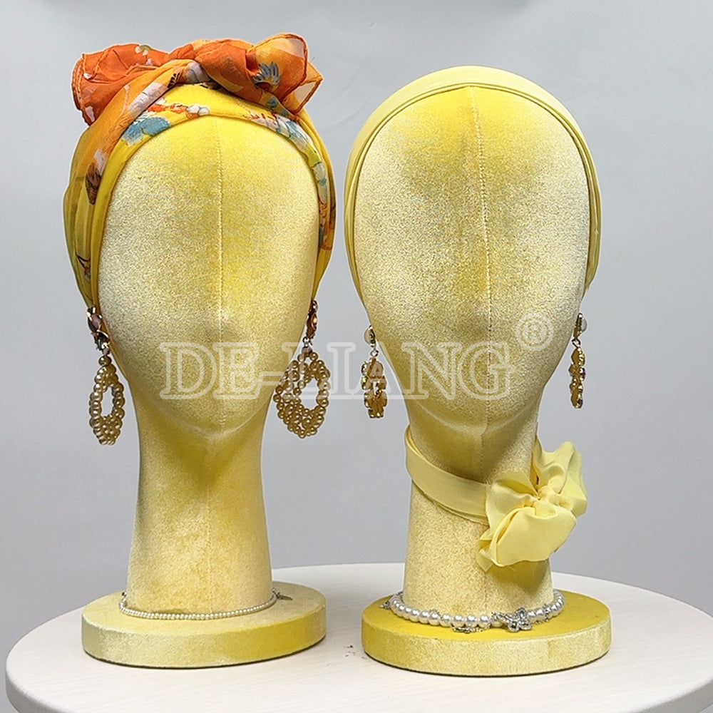 Add a Pop of Color to Your Display with the DE-LIANG Luxury Lemon Yellow Velvet Mannequin Head