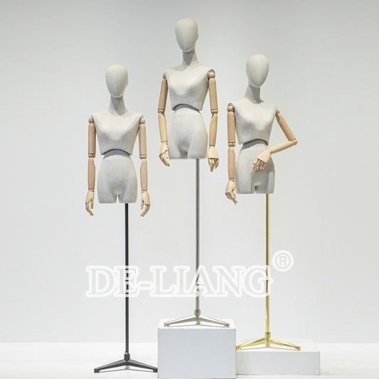 Elevate Your Store Displays with the DE-LIANG Female Half Body Mannequin in Gray and White Linen