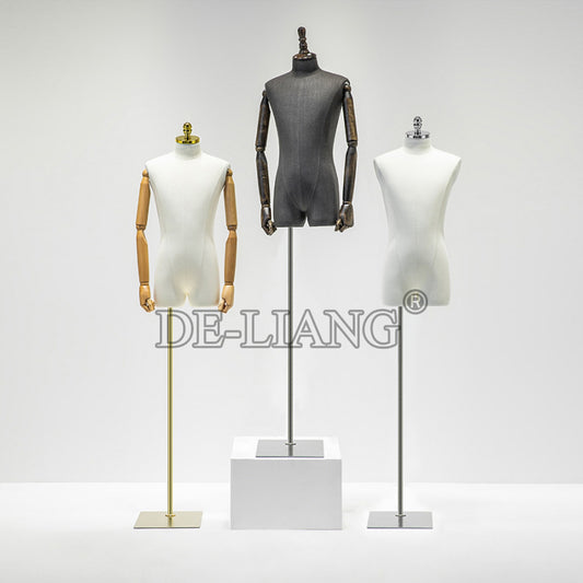 Discover the Elegance of DE-LIANG: Male Mannequin Half Body with Wooden Arms