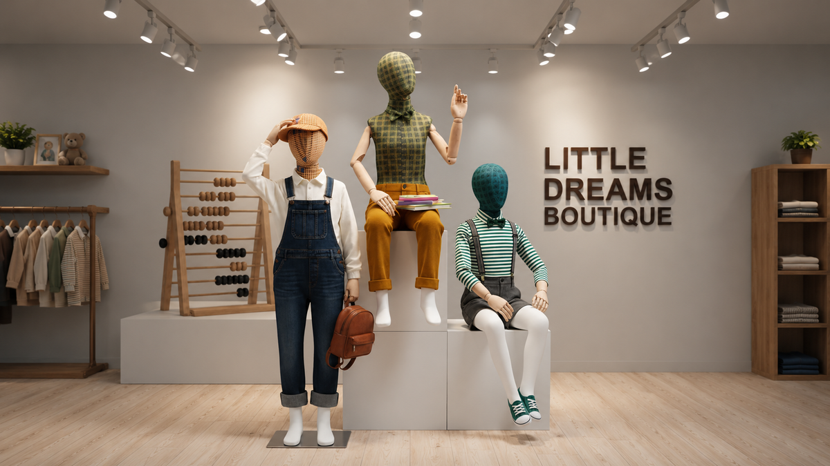 How Fabric-Wrapped Child Mannequins Transform Kids' Boutique Window Displays (+ Small Batch Custom Options)