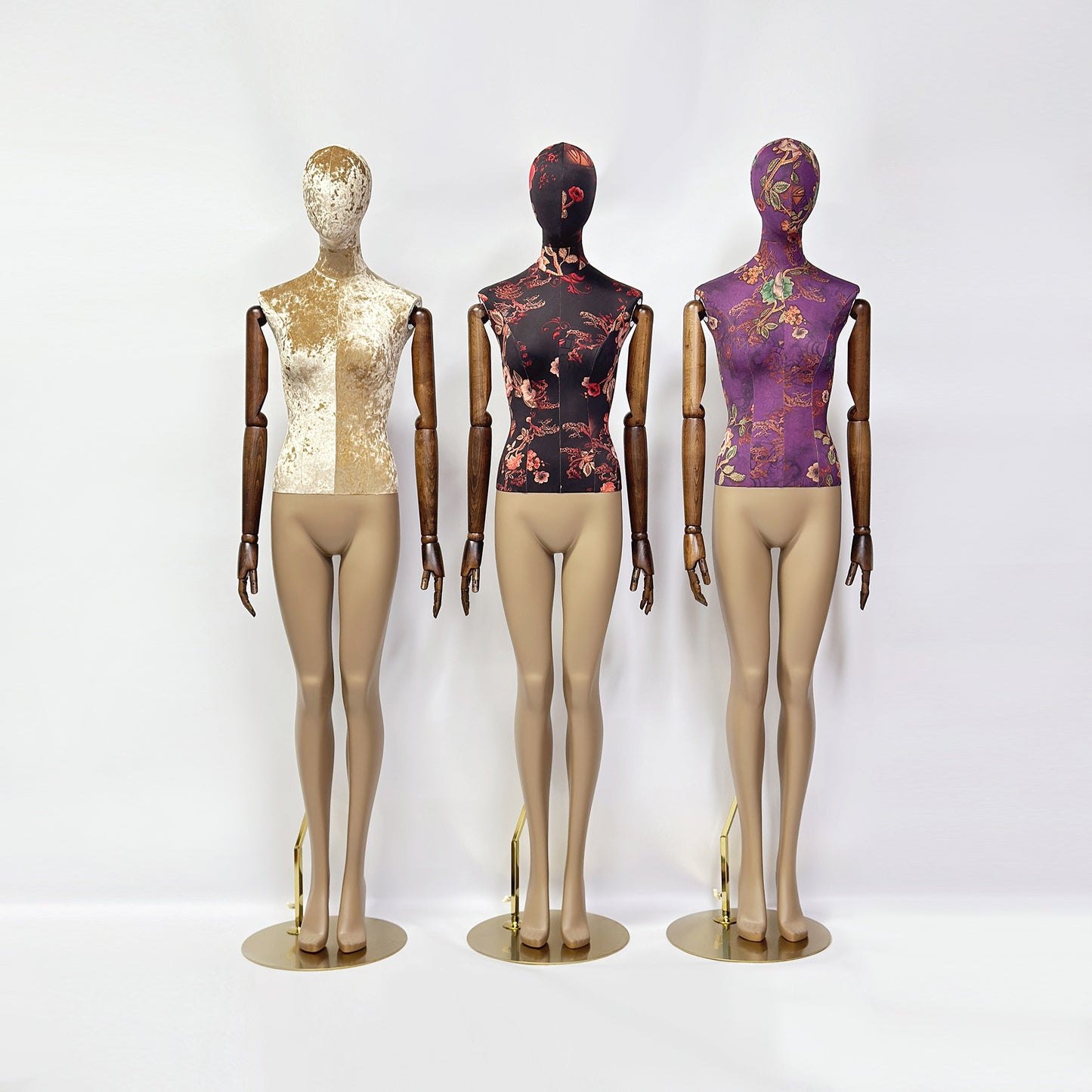 Luxury Mannequin Full Body, DE-LIANG Female Dress Form Torso With Black Wooden Arms, Upper Body Velvet Linen and Painting Brown Leg,1 Piece