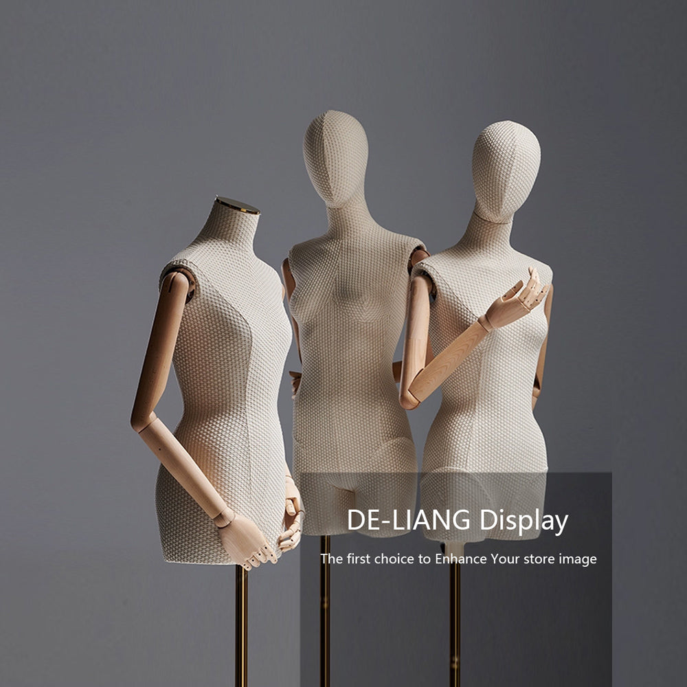 NEWEST Female Dressform Half Body Manenquin, Clothing Display Model Body Stand,Wooden Arms and Base for Clothing/Dress Store Display, DE-LIANG