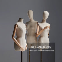 Load image into Gallery viewer, NEWEST Female Dressform Half Body Manenquin, Clothing Display Model Body Stand,Wooden Arms and Base for Clothing/Dress Store Display,
