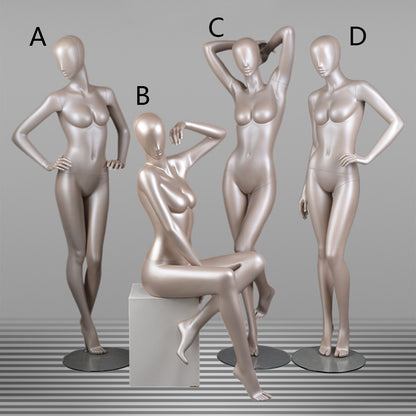 DE-LIANG Glossy Champagne Gold Female Full Body Mannequin Set, Realistic Fiberglass Standing & Sitting Display Models for Clothing Stores, Window Fashion Display, Boutique Dress Form Props