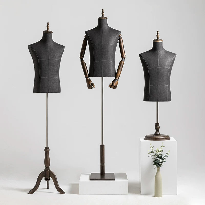 DE-LIANG Male Half Body Mannequin | Poseable Wood Arms Suit Display Dress Form