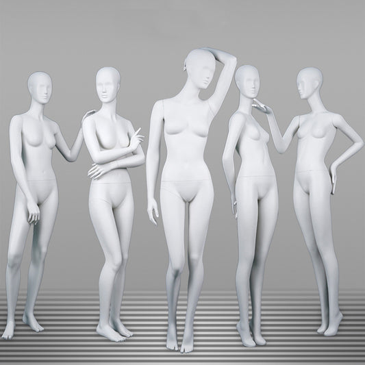 DE-LIANG Professional Female Mannequin Full Body Dress Form Display - Realistic Poseable Fashion Model Stand for Clothing Store Boutique Window Display - White Matte Finish Retail Merchandising Dummy