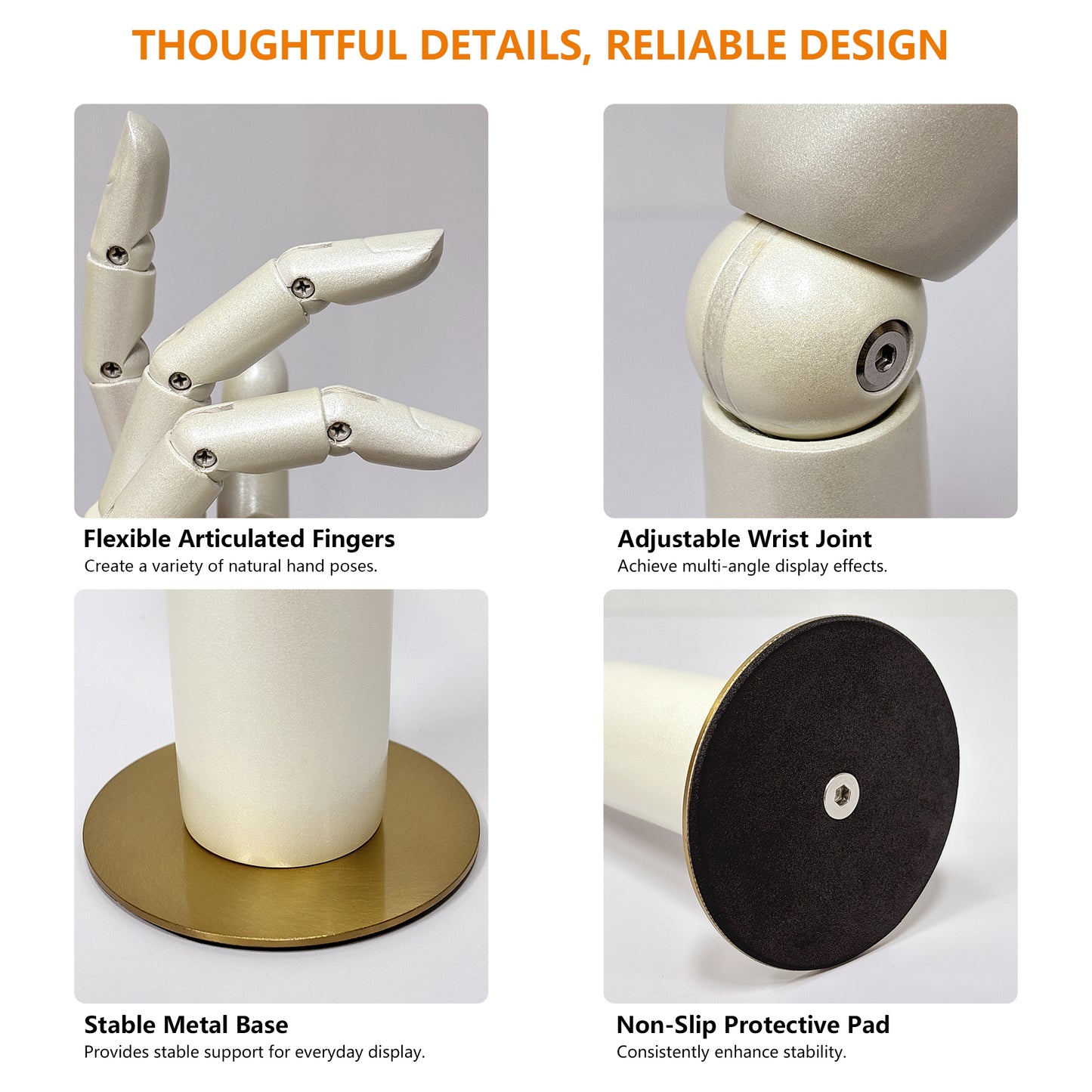 DE-LIANG Pearlescent Mannequin Head & Wooden Hand Display Set for Jewelry, Fashion & Retail