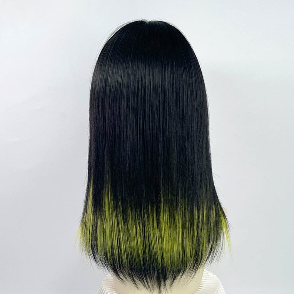 Green Mix Black Human Wig, Lace Front Wig Natural Straight Layered Cut Black Wigs for Women Cosplay Wig Drag Queen Wig Chemo Wig Marley,