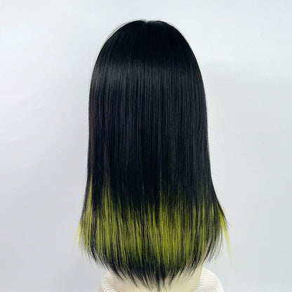 Green Mix Black Human Wig, Lace Front Wig Natural Straight Layered Cut Black Wigs for Women Cosplay Wig Drag Queen Wig Chemo Wig Marley, De-Liang Dress Forms