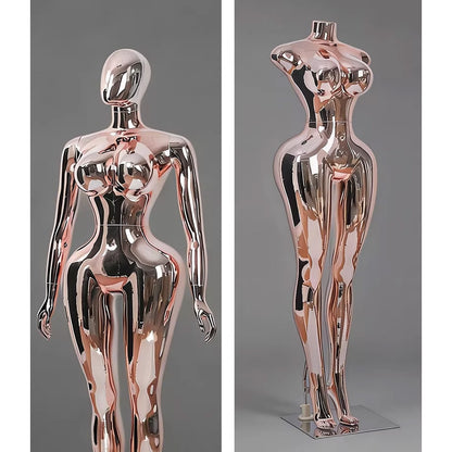 Professional Chrome Plated Female Mannequin - Full Body Dress Form Display Stand for Retail & Boutique