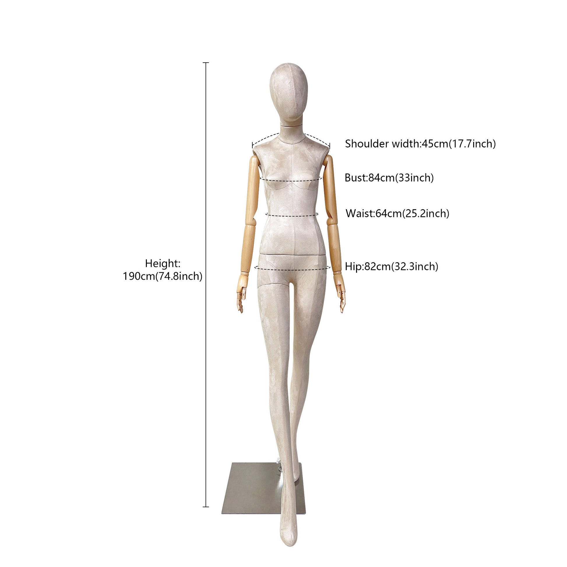 Luxury Adult Female Full Body Mannequin,Full Body Velvet Fabric Display Model Props,Women Flat Shoulder Dress Form Torso for Clothing Store De-Liang Dress Forms