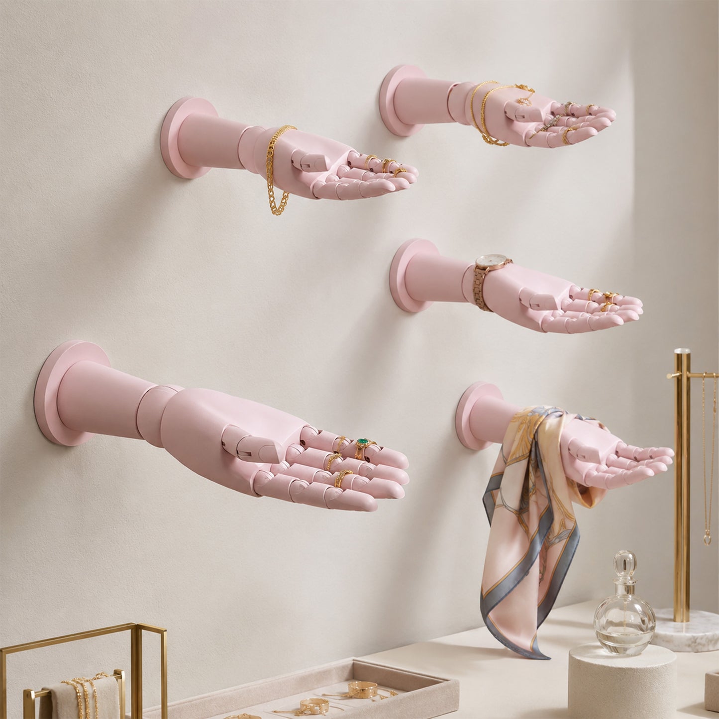 DE-LIANG Wall Mount Mannequin Hand, Mechanical Wood Jewelry Display Stand for Boutiques