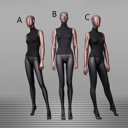 DE-LIANG Female Full Body Mannequin with Rose Gold Arms,Abstract Head Fiberglass Display Model,Black Fashion Boutique Window Display Mannequin for Clothing Stores