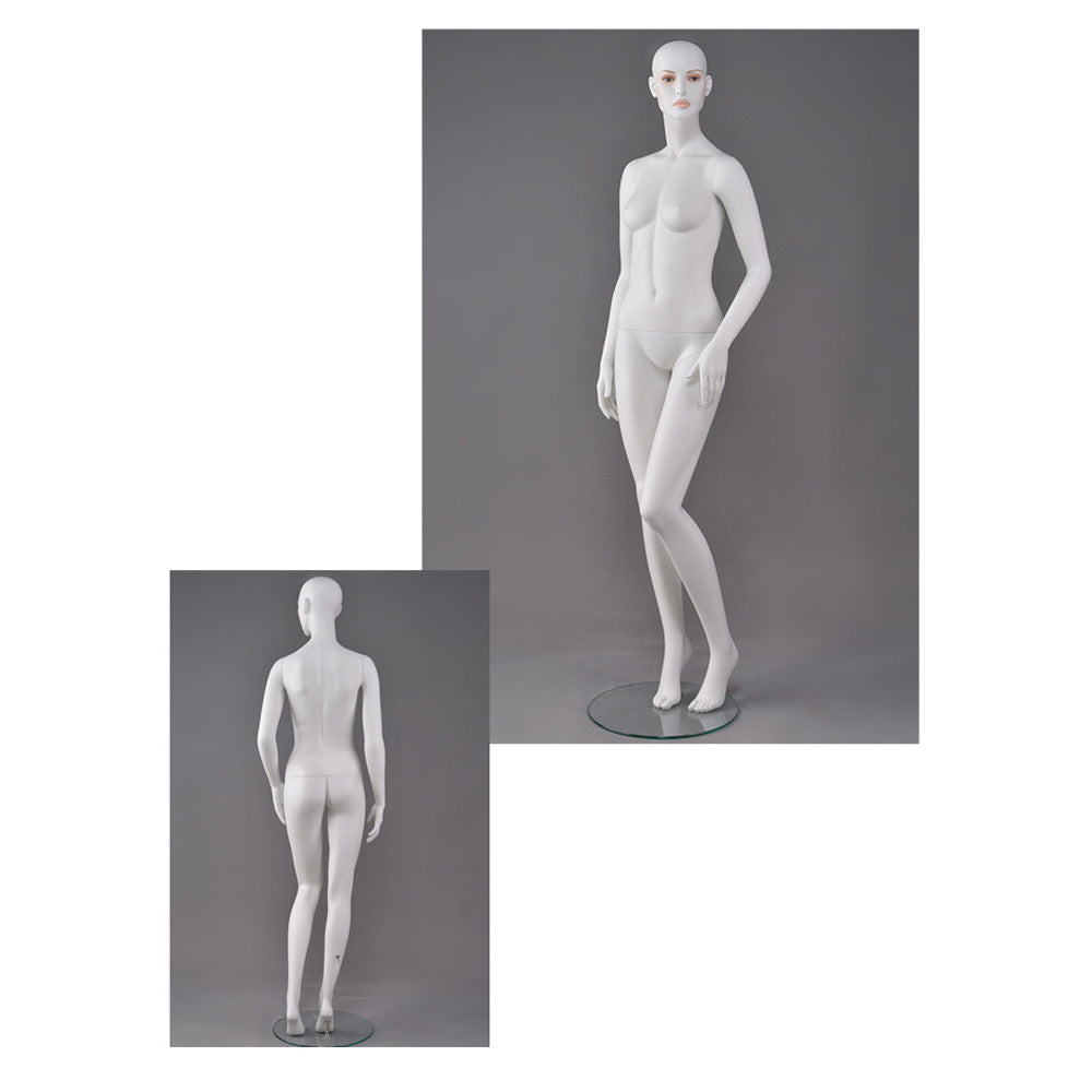 DE-LIANG White Female Full Body Mannequin with Abstract Head,Realistic Fiberglass Display Model for Boutique & Clothing Store Window Display