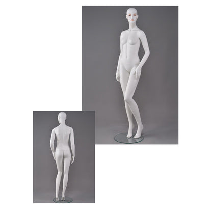 DE-LIANG White Female Full Body Mannequin with Abstract Head,Realistic Fiberglass Display Model for Boutique & Clothing Store Window Display