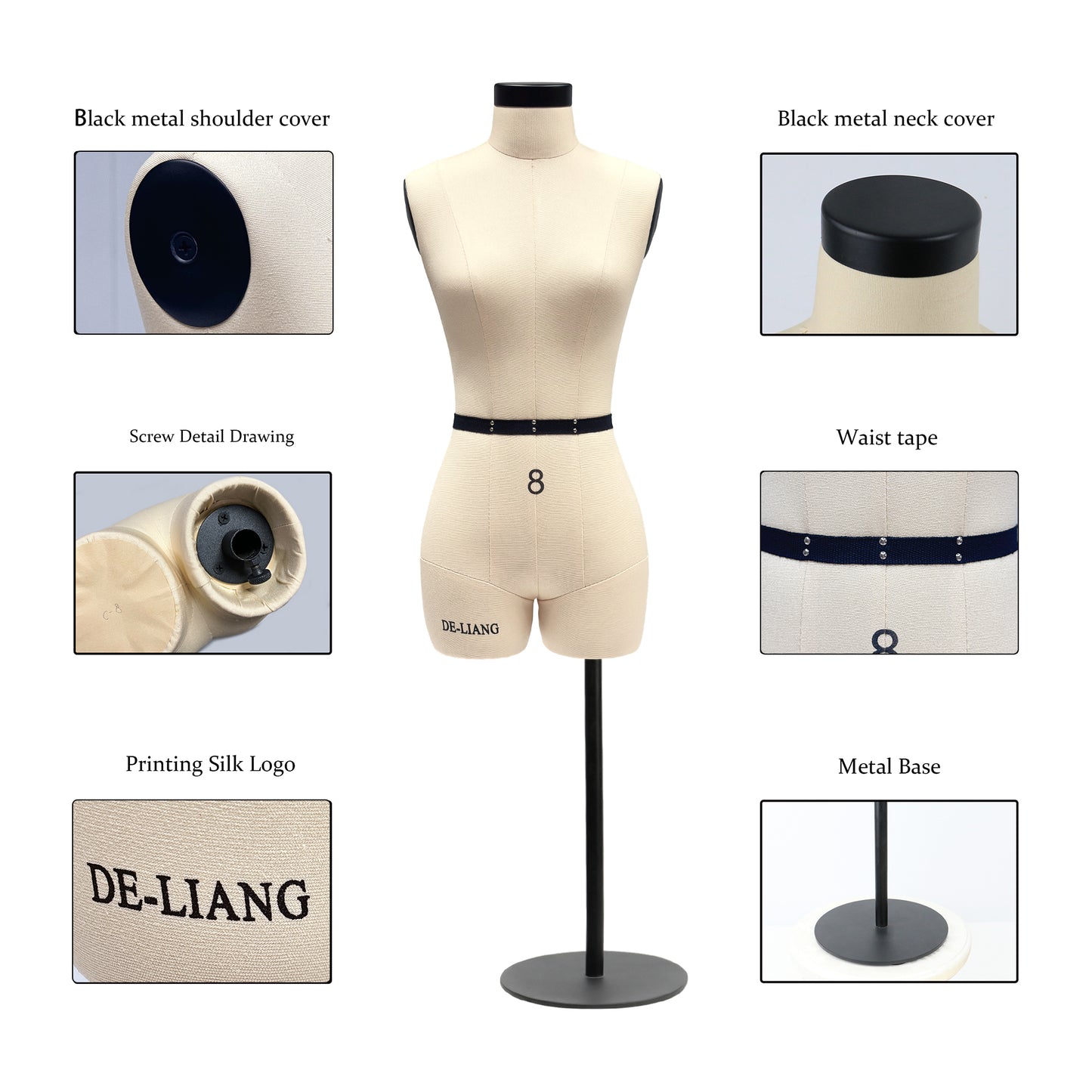 DE-LIANG 1:2 Mini Female Dress Form – Half Scale Sewing Mannequin (Size 8  Not Full Size)
