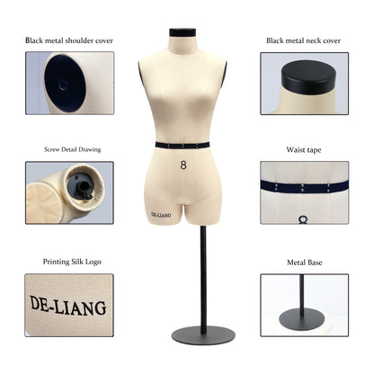 DE-LIANG 1:2 Mini Female Dress Form – Half Scale Sewing Mannequin (Size 8  Not Full Size)