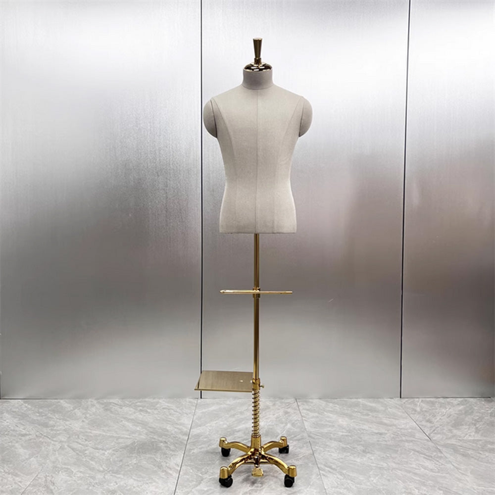 Luxury Clothing Store Female/Male Half Body Mannequin,Gray Dress Form Fabric Suit Pants Rack Display,Half Body Torso With Golden Cross Base